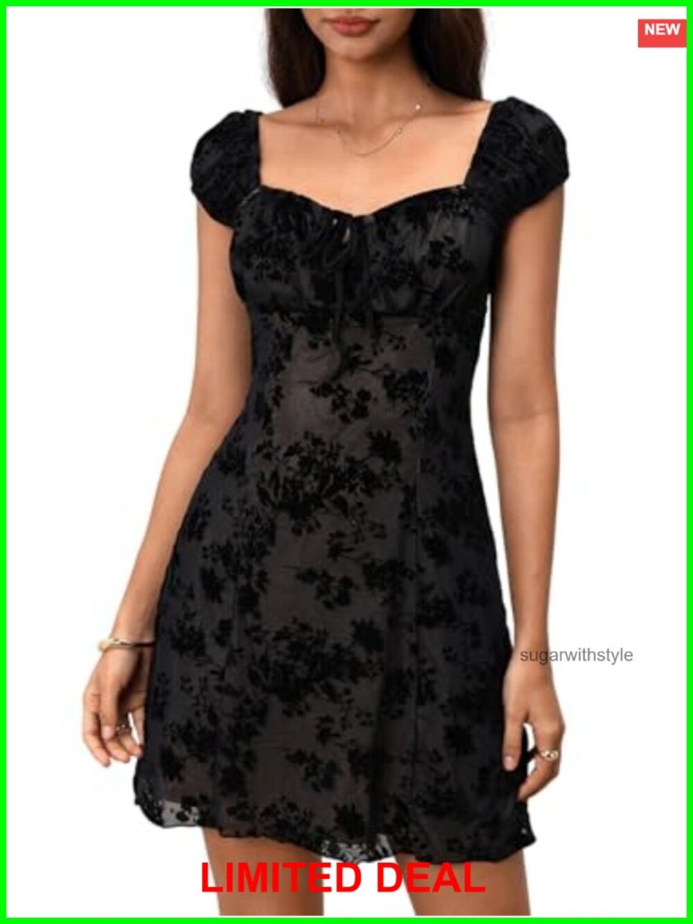 SweatyRocks Women's Mesh Velvet Floral Gothic Mini Dress Cap Sleeve